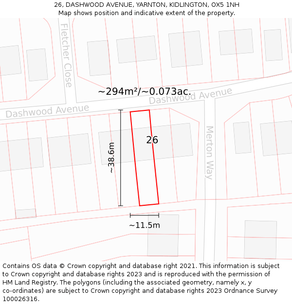 26, DASHWOOD AVENUE, YARNTON, KIDLINGTON, OX5 1NH: Plot and title map