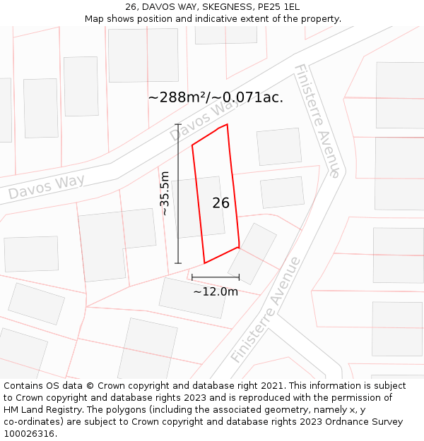 26, DAVOS WAY, SKEGNESS, PE25 1EL: Plot and title map