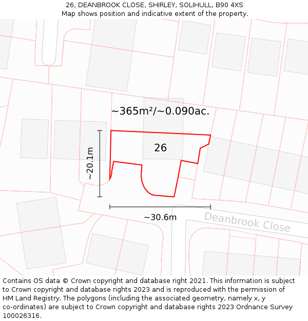 26, DEANBROOK CLOSE, SHIRLEY, SOLIHULL, B90 4XS: Plot and title map