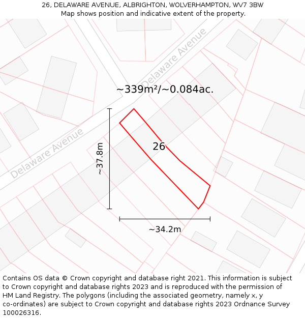 26, DELAWARE AVENUE, ALBRIGHTON, WOLVERHAMPTON, WV7 3BW: Plot and title map