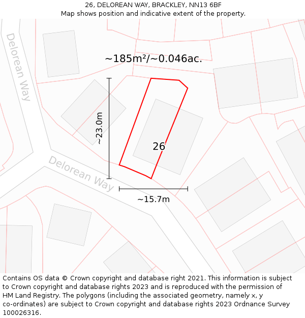 26, DELOREAN WAY, BRACKLEY, NN13 6BF: Plot and title map