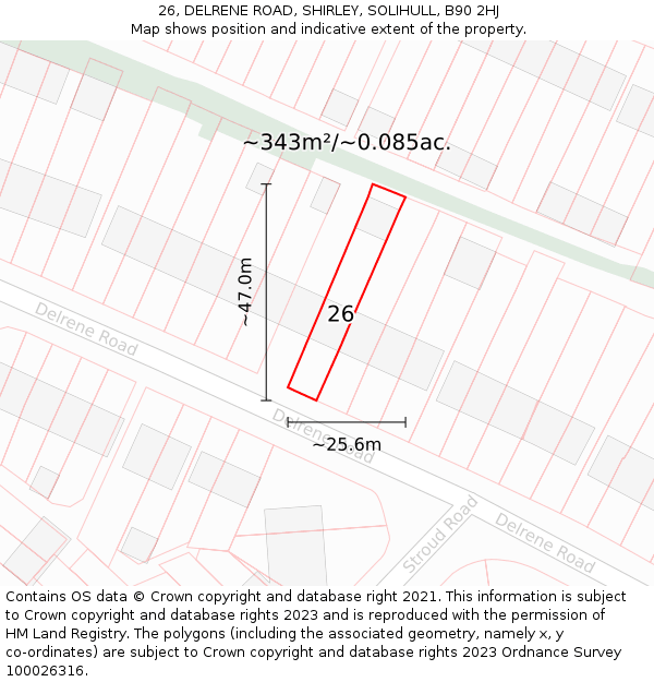 26, DELRENE ROAD, SHIRLEY, SOLIHULL, B90 2HJ: Plot and title map