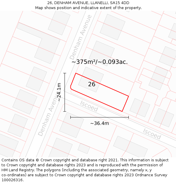 26, DENHAM AVENUE, LLANELLI, SA15 4DD: Plot and title map