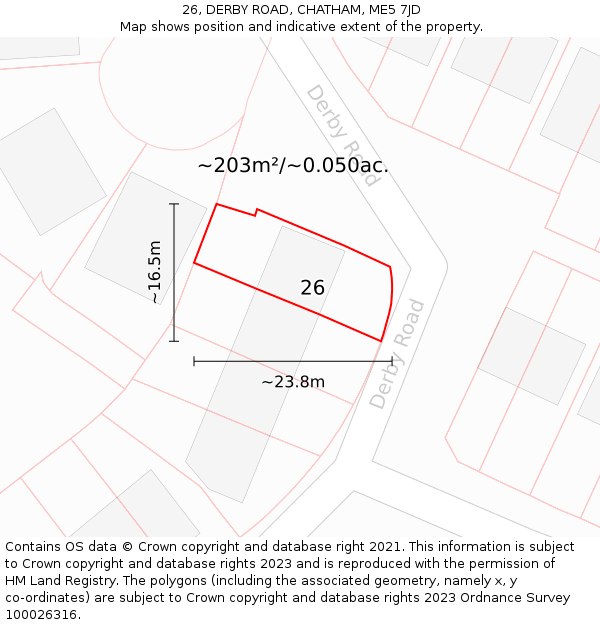 26, DERBY ROAD, CHATHAM, ME5 7JD: Plot and title map