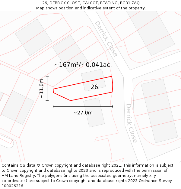 26, DERRICK CLOSE, CALCOT, READING, RG31 7AQ: Plot and title map