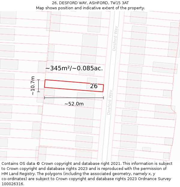 26, DESFORD WAY, ASHFORD, TW15 3AT: Plot and title map