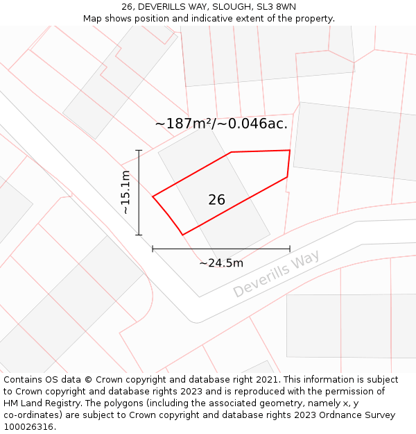 26, DEVERILLS WAY, SLOUGH, SL3 8WN: Plot and title map