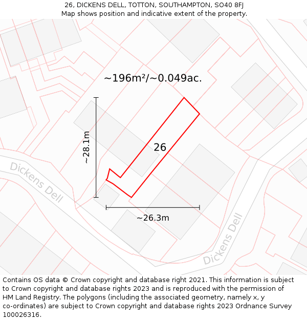 26, DICKENS DELL, TOTTON, SOUTHAMPTON, SO40 8FJ: Plot and title map