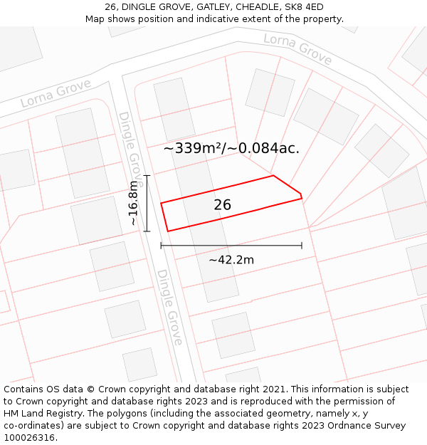 26, DINGLE GROVE, GATLEY, CHEADLE, SK8 4ED: Plot and title map