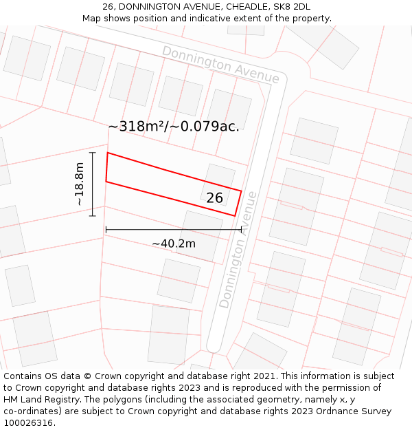 26, DONNINGTON AVENUE, CHEADLE, SK8 2DL: Plot and title map