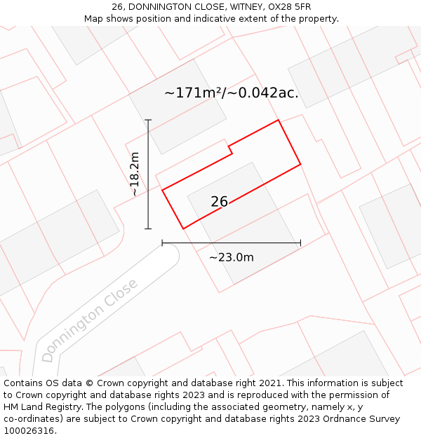 26, DONNINGTON CLOSE, WITNEY, OX28 5FR: Plot and title map