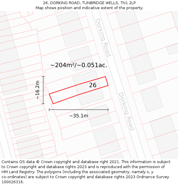 26, DORKING ROAD, TUNBRIDGE WELLS, TN1 2LP: Plot and title map