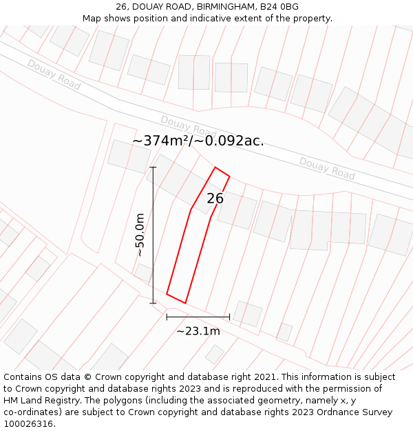 26, DOUAY ROAD, BIRMINGHAM, B24 0BG: Plot and title map