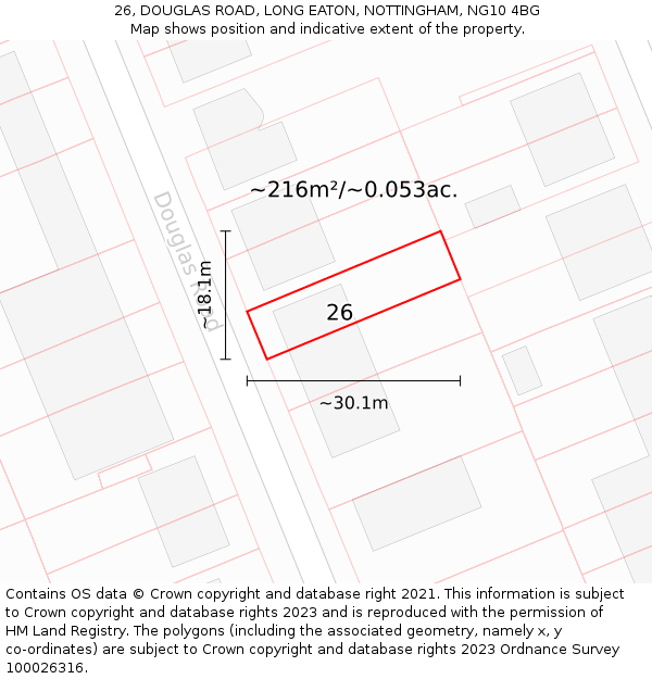 26, DOUGLAS ROAD, LONG EATON, NOTTINGHAM, NG10 4BG: Plot and title map