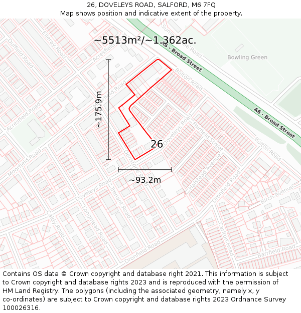 26, DOVELEYS ROAD, SALFORD, M6 7FQ: Plot and title map