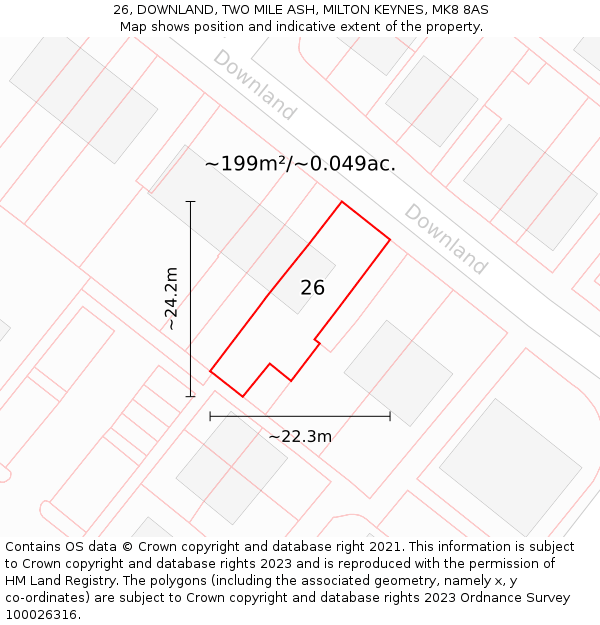 26, DOWNLAND, TWO MILE ASH, MILTON KEYNES, MK8 8AS: Plot and title map