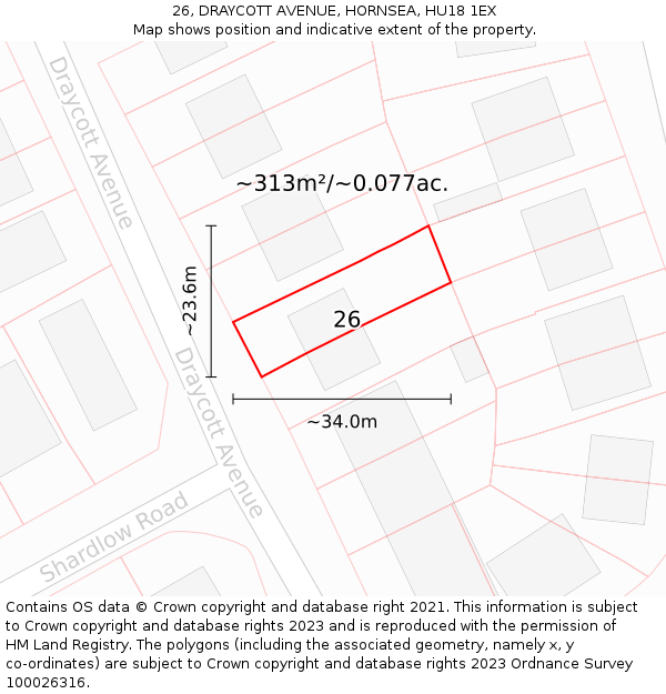 26, DRAYCOTT AVENUE, HORNSEA, HU18 1EX: Plot and title map