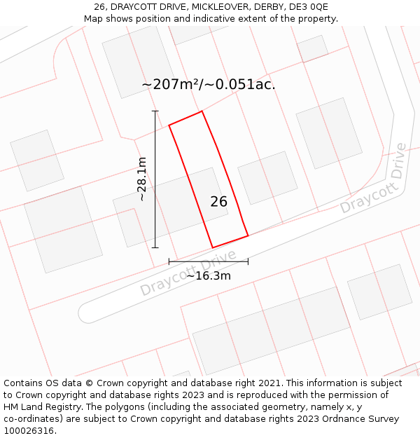 26, DRAYCOTT DRIVE, MICKLEOVER, DERBY, DE3 0QE: Plot and title map