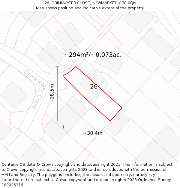 26, DRINKWATER CLOSE, NEWMARKET, CB8 0QN: Plot and title map