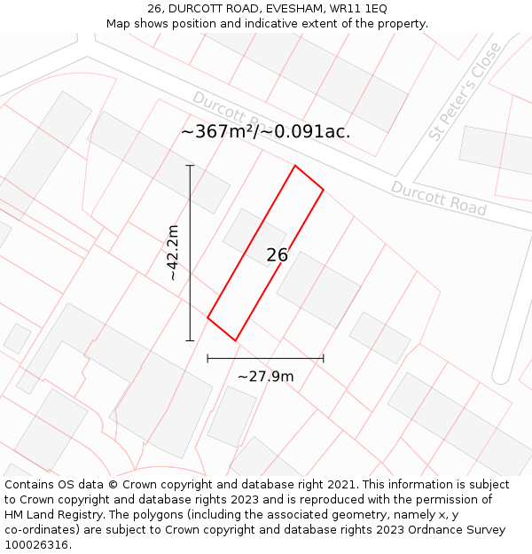 26, DURCOTT ROAD, EVESHAM, WR11 1EQ: Plot and title map