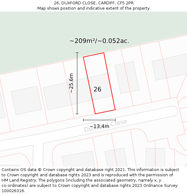 26, DUXFORD CLOSE, CARDIFF, CF5 2PR: Plot and title map