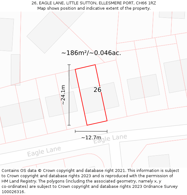 26, EAGLE LANE, LITTLE SUTTON, ELLESMERE PORT, CH66 1RZ: Plot and title map