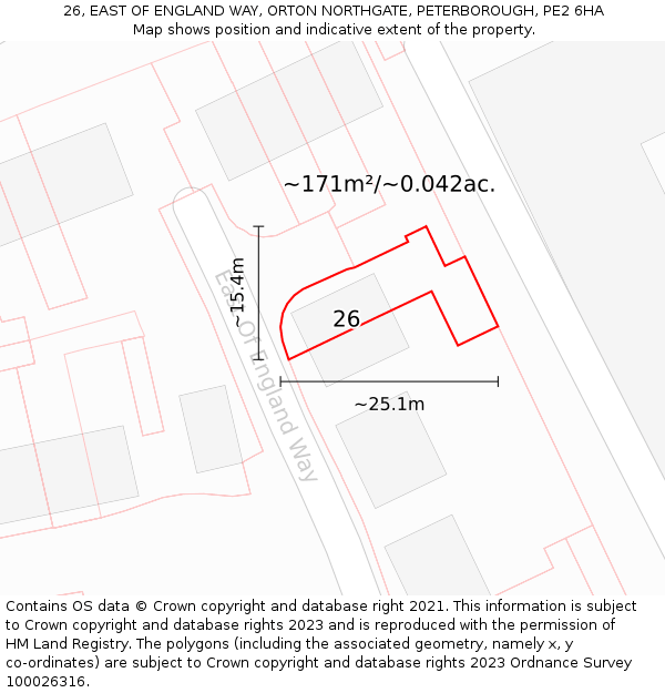 26, EAST OF ENGLAND WAY, ORTON NORTHGATE, PETERBOROUGH, PE2 6HA: Plot and title map