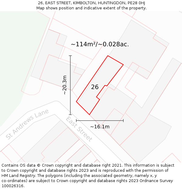 26, EAST STREET, KIMBOLTON, HUNTINGDON, PE28 0HJ: Plot and title map