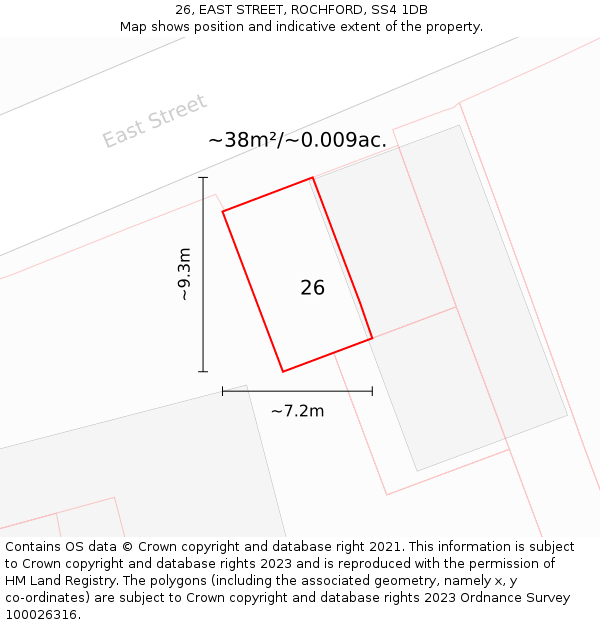 26, EAST STREET, ROCHFORD, SS4 1DB: Plot and title map