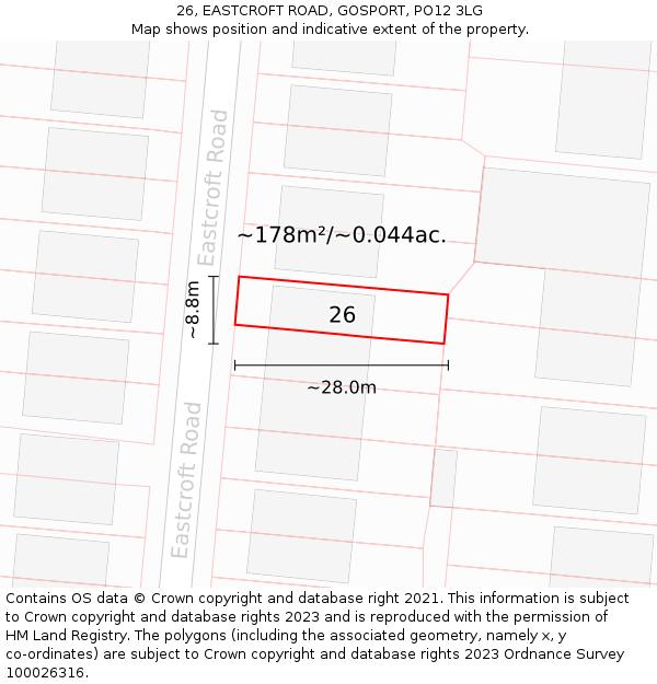 26, EASTCROFT ROAD, GOSPORT, PO12 3LG: Plot and title map