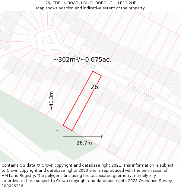 26, EDELIN ROAD, LOUGHBOROUGH, LE11 2HP: Plot and title map