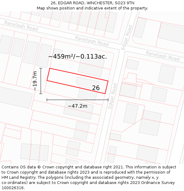 26, EDGAR ROAD, WINCHESTER, SO23 9TN: Plot and title map