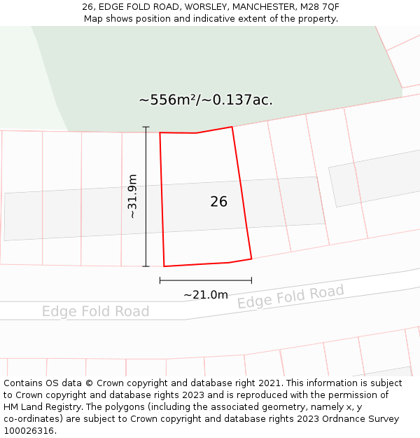 26, EDGE FOLD ROAD, WORSLEY, MANCHESTER, M28 7QF: Plot and title map