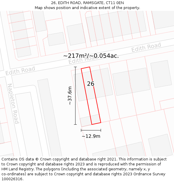 26, EDITH ROAD, RAMSGATE, CT11 0EN: Plot and title map