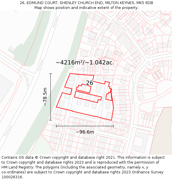 26, EDMUND COURT, SHENLEY CHURCH END, MILTON KEYNES, MK5 6DB: Plot and title map