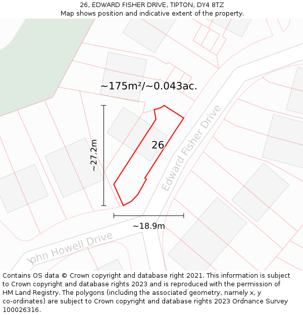 26, EDWARD FISHER DRIVE, TIPTON, DY4 8TZ: Plot and title map
