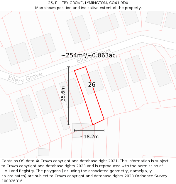 26, ELLERY GROVE, LYMINGTON, SO41 9DX: Plot and title map