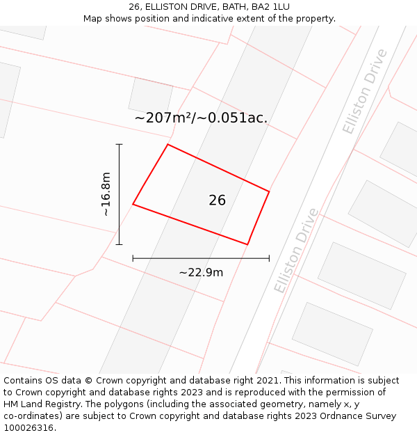 26, ELLISTON DRIVE, BATH, BA2 1LU: Plot and title map