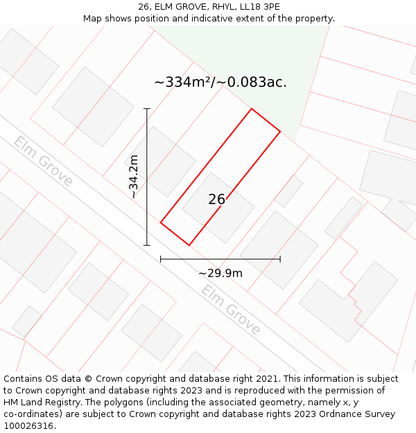 26, ELM GROVE, RHYL, LL18 3PE: Plot and title map