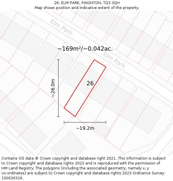 26, ELM PARK, PAIGNTON, TQ3 3QH: Plot and title map