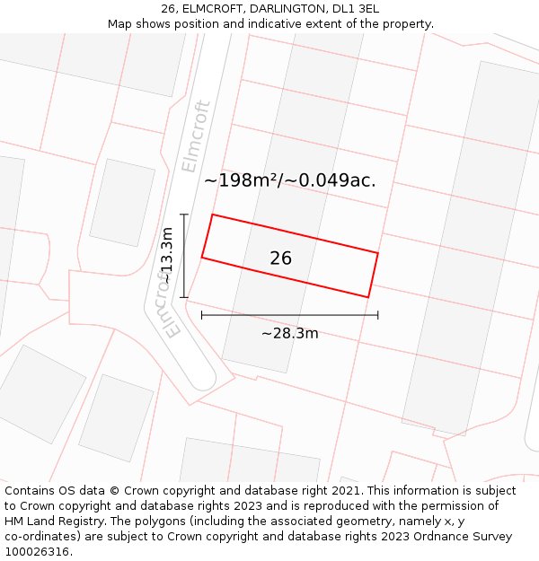 26, ELMCROFT, DARLINGTON, DL1 3EL: Plot and title map