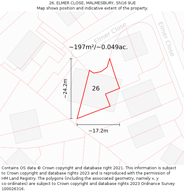 26, ELMER CLOSE, MALMESBURY, SN16 9UE: Plot and title map