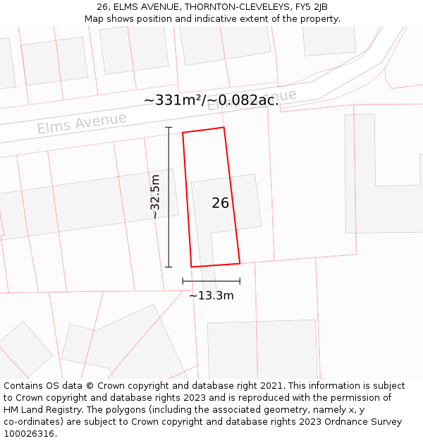 26, ELMS AVENUE, THORNTON-CLEVELEYS, FY5 2JB: Plot and title map