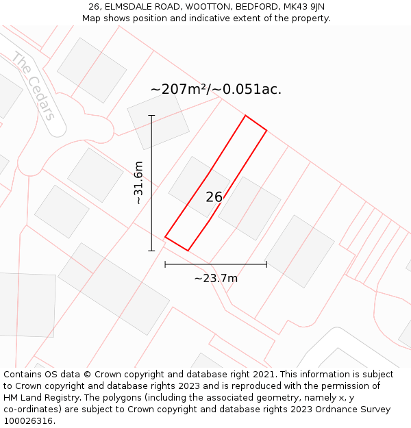 26, ELMSDALE ROAD, WOOTTON, BEDFORD, MK43 9JN: Plot and title map