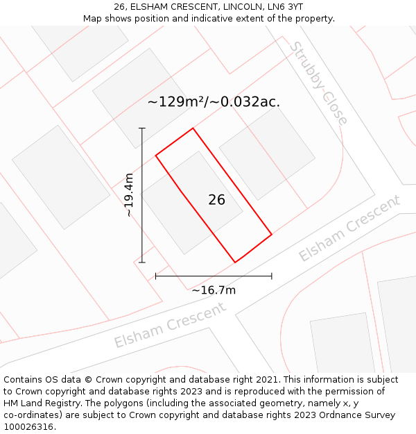 26, ELSHAM CRESCENT, LINCOLN, LN6 3YT: Plot and title map