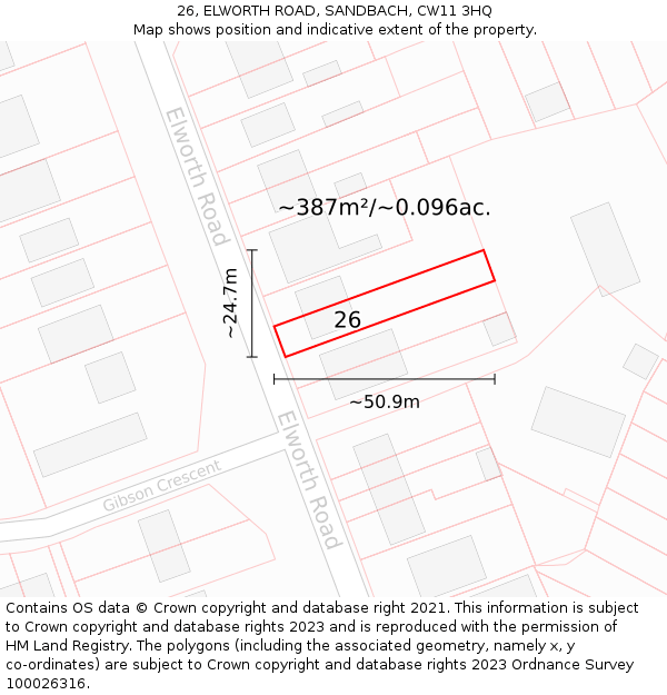 26, ELWORTH ROAD, SANDBACH, CW11 3HQ: Plot and title map