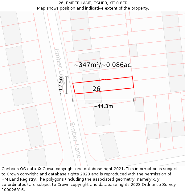 26, EMBER LANE, ESHER, KT10 8EP: Plot and title map