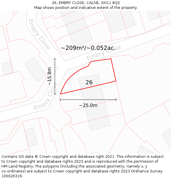 26, EMBRY CLOSE, CALNE, SN11 8QS: Plot and title map