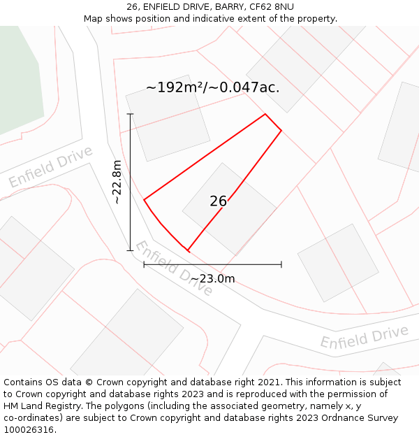 26, ENFIELD DRIVE, BARRY, CF62 8NU: Plot and title map