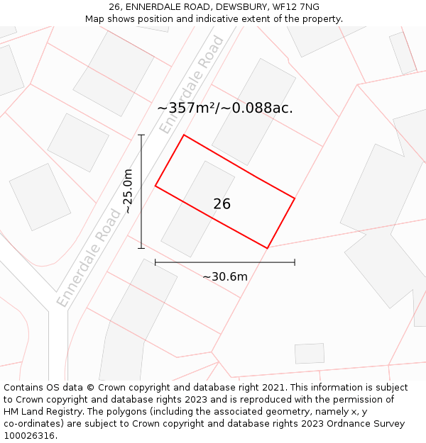 26, ENNERDALE ROAD, DEWSBURY, WF12 7NG: Plot and title map